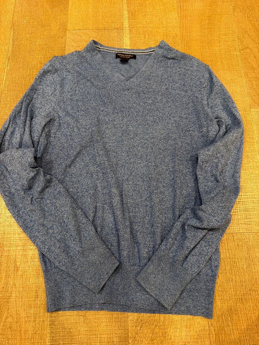Banana Republic Sweater Adult Blue Heather Silk Cashmere Luxury Blend V Neck